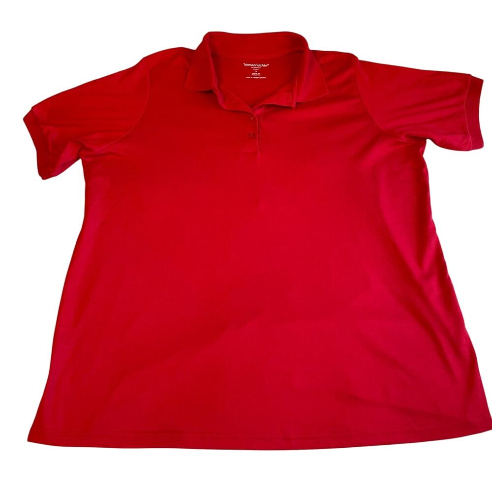 Woman Within Super Soft Red Classic Square Cut Short Sleeve Polo Size 1X 22/24